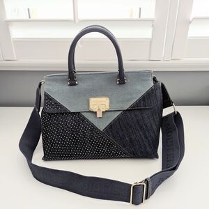 NWT True Religion Blue Denim/Jean Sparkle/Rhinestones Satchel/Shoulder/Crossbody